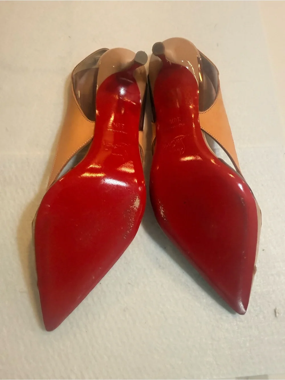 Christian Louboutin Tan and Nude Pointed Slingback Pumps
